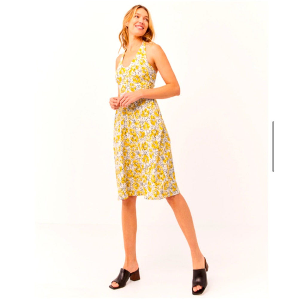 Pact Halter Yellow and White Floral Knee-Length Dress XL